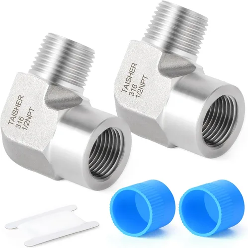 Vista 23 de TAISHER 2 Uds 304 acero inoxidable 90 grados Barstock Street codo, 1/2 pulgada NPT hembra tubo a 1/2 pulgada NPT hembra 304 montaje de tubería