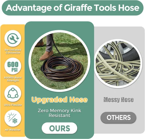 Vista 5 de Giraffe Tools Leader Hose 5/8" x 4ft, Custom Length, No Kink, Flexible, Leakproof Water Hose, Double Female Fittings, 600 Burst PSI, 4ft, Black