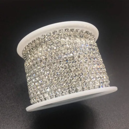 Vista 2 de Dowarm 1 rollo de cadena de diamantes de imitación de 10 yardas, cadena de cierre de diamantes de imitación de cristal, borde de cadena de piedra