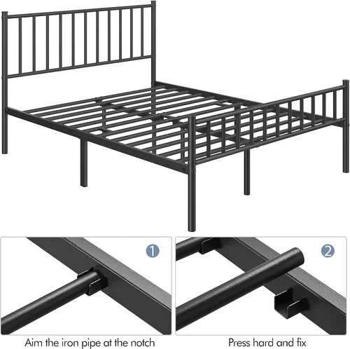 Vista 26 de Yaheetech Base de cama de tamaño individual con plataforma de metal con cabecero y estribo, no necesita somier, almacenamiento debajo de la cama