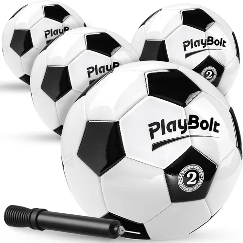 Vista 9 de PlayBolt Soccer Ball Sizes 2, 3, 4, 5 with Pump - Black & White Training Practice & Match Ball for Kids, Youth and Adults (1-Pack or 4-Pack)