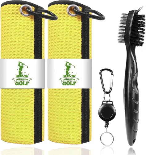 Vista 9 de Toallas de Golf Atractivas, Toallas de Microfibra con Patrón Gofre - Cepillo de Palos de Golf con Limpieza (2 Toalla Negra + Cepillo Negro)