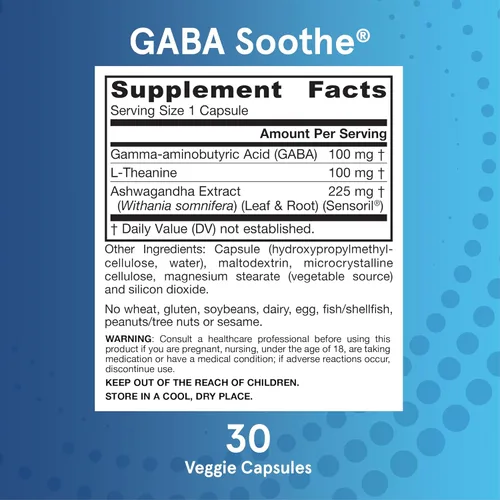 Vista 6 de Jarrow Formulas GABA Soothe, suplemento dietético de 3 ingredientes para relajación y estrés ocasional, 30 cápsulas vegetales, suministro para 30