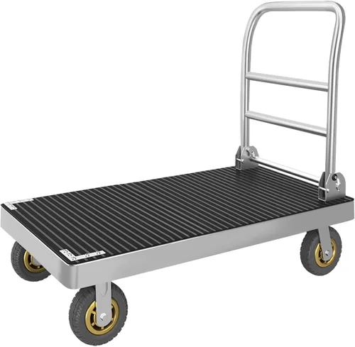 Vista 9 de Carretilla plegable con plataforma de empuje de 1300LBS, carretilla portátil resistente para mudanzas con ruedas giratorias de 360 grados de 6
