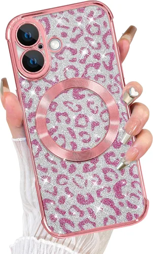 Vista 46 de Fiyart - Funda diseñada para iPhone 11, compatible con MagSafe, con estampado de guepardo, placa protectora de cámara, magnética, con purpurina