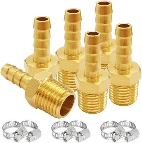 Vista 11 de Uenede 6 accesorios de púas de manguera de latón de 1/2 pulgada NPT macho a 1/2 pulgadas, conector adaptador de púas incluye 6 abrazaderas de acero