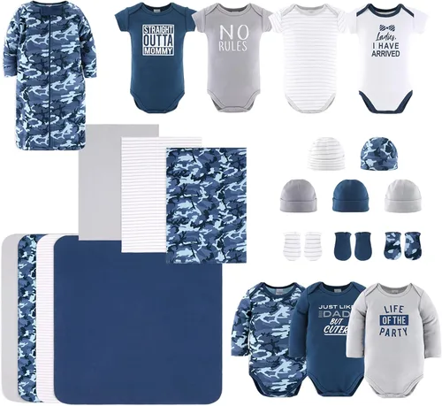The Peanutshell Newborn Boy Clothes & Baby Layette Set, 0-24 Month Sizes, New Born Baby Boy Gifts, 23 Piece, Blue Camo
