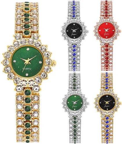 5 piezas de reloj de diamante al por mayor, relojes de pulsera brillantes de diamantes de imitación para mujeres relojes de pulsera analógicos de