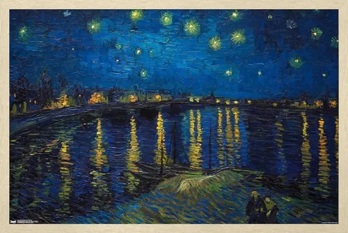 Vista 7 de Trends International Póster de pared de Vincent van Gogh, noche estrellada sobre el Ródano, 14.725 x 22.375 pulgadas, versión enmarcada de madera
