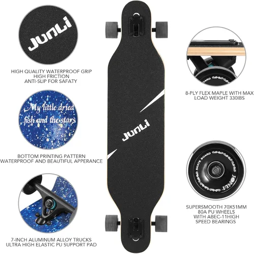 Vista 5 de Junli - Patineta Freeride de 41 pulgadas, para skateboarding, estilo libre y pendientes.