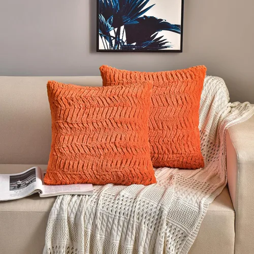 YUSOKI - Fundas de almohada de pelo sintético de lujo - 18 x 18 pulgadas, juego de 2 - Fundas de almohada decorativas suaves y esponjosas sin