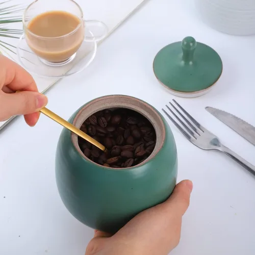 Vista 4 de Recipientes de cocina, tarro vintage de cerámica para almacenamiento de alimentos con tapa hermética para té, café, hierbas, azúcar, especias, Verde