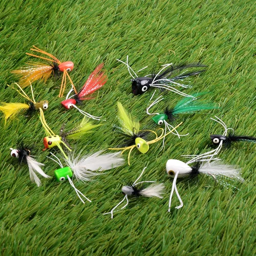 Vista 5 de Kit de señuelos para pesca con mosca, moscas para pesca con mosca seca, moscas de pesca con mosca superior, panfish Bluegill Popper Bait Bug