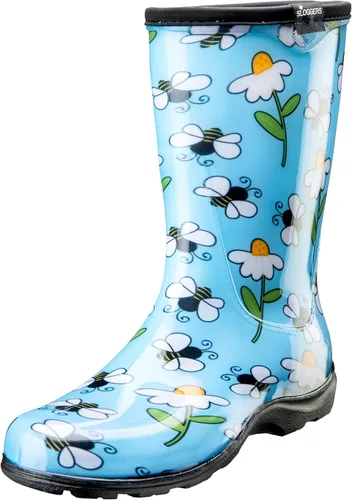 Sloggers Botas de lluvia de jardín impermeables para mujer, bonitas botas de barro y mugre a media pantorrilla con plantilla de apoyo cómoda de