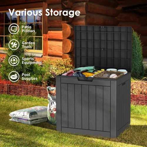 Vista 3 de Tarkari Caja de almacenamiento para exteriores, de resina, con cierre, de 35 galones, impermeable y resistente a los rayos UV, para guardar cojines