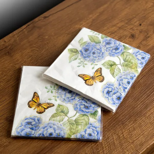 Vista 4 de 1 servilletero dorado y 50 servilletas de papel de hortensia, servilletero de latón, combinación clásica y a juego, decoración moderna de mesa