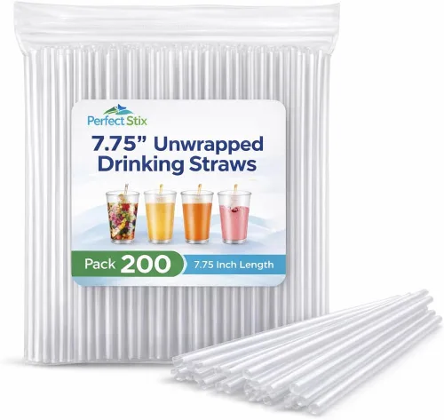 Perfect Stix 7.75" Unwrapped Drinking Straws – Standard Plastic Beverage Straws for Soda, Juice, Smoothies & Cold Drinks – Food Service Disposable