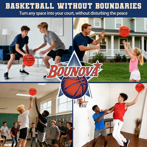Vista 7 de BOUNOVA Silent Basketball Real Feel Powerful Bounce Elegant Gift Box Packaging Pro-Grade PU Foam Indoor Basketballs for Quiet Dribbling &