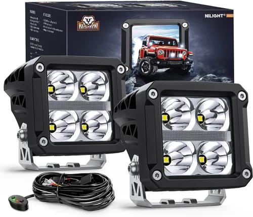 Vista 18 de Nilight Side Shooter - Cápsulas de luz LED con DRL ámbar de 4 pulgadas, 26 W, combo de foco y luz de inundación, cubos de luz LED con kit