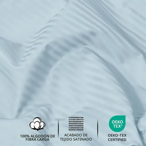 Vista 5 de Feather & Stitch - Juego de sábanas de 100% algodón satinado de 500 hilos Aqua Stripe
