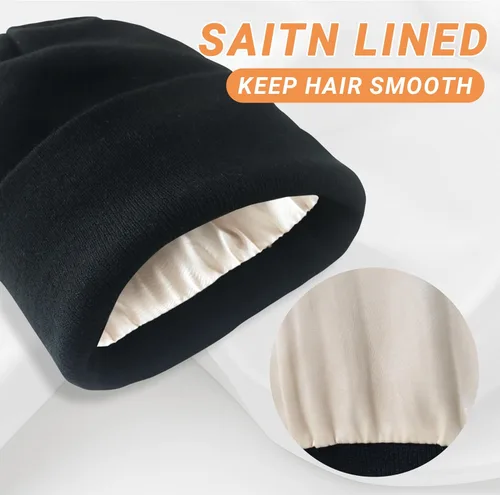 Vista 3 de NPQQUAN 2 PCS Satin Lined Beanie for Women Silk Lined Beanies Winter Warm Soft Lining Cuffed Knit Beanie Hats for Woman