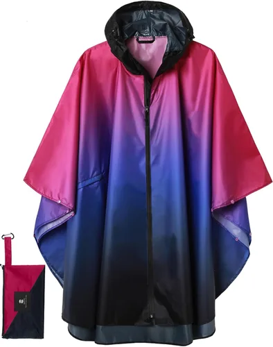 Vista 203 de SaphiRose - Poncho de lluvia unisex impermeable con capucha para mujeres adultas con bolsillos A-negro-blanco