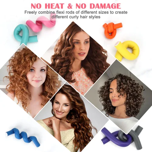 Vista 6 de AIDUCHO Rizadores de pelo sin calor, 42 rodillos flexibles de 7 pulgadas, rizadores de pelo de espuma suave, sin calor, flexibles, para cabello