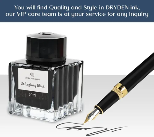 Vista 4 de Dryden Designs Botella de tinta para pluma estilográfica, edición de lujo, flujo suave, diseño compacto, 1.7 fl oz, color negro implacable