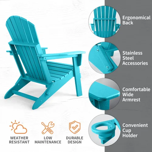 Vista 6 de FUNBERRY Silla plegable Adirondack, sillas de hoguera de HDPE para todo tipo de clima con portavasos para exteriores