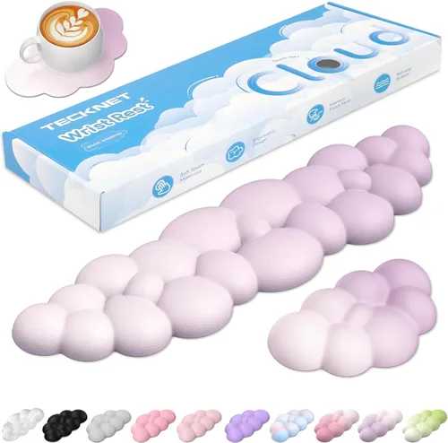 Vista 17 de TECKNET Cloud - Juego de reposamuñecas para teclado, reposamuñecas Cloud con base antideslizante, almohadilla de muñeca de cuero PU para teclado