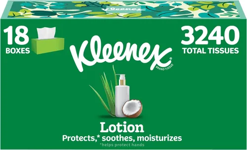 Vista 13 de Kleenex Lotion Facial Tissues with Coconut Oil, 6 Flat Boxes, 180 Tissues Per Box, 3-Ply