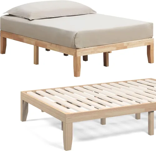 Vista 18 de COSTWAY Marco de cama de plataforma tamaño King, base de colchón de madera de goma maciza de 14 pulgadas con soporte de listones resistentes, marco