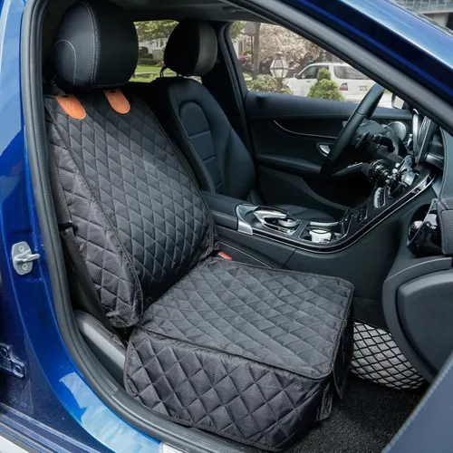 Vista 2 de PETICON Paquete de 2 fundas de asiento delantero, funda de asiento de automóvil para perro de protección completa con solapas laterales