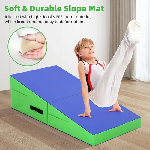 Vista 4 de Gymnastics Mat Incline Tumbling Mats—Indoor/Outdoor Folding Cheese Wedge Mat with Non-Slip Surface & Handles for Kids Girls Home Training Exercise