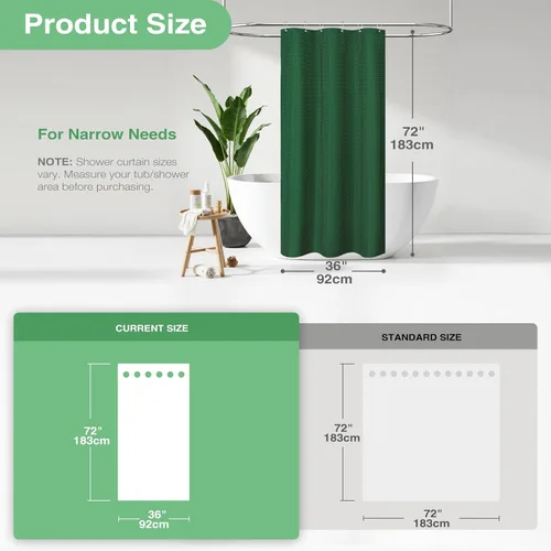 Vista 689 de Cortina de ducha de tela Dynamene verde oscuro - Cortinas de baño de tela de nido de abeja texturizadas resistentes, juego de cortinas de baño