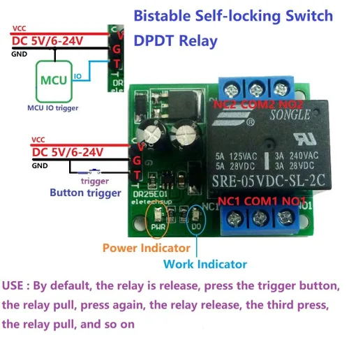 Vista 5 de DC 5-24V 12V 3-5A Flip-Flop Latch DPDT Módulo de relé biestable Placa de interruptor doble autobloqueo (1)