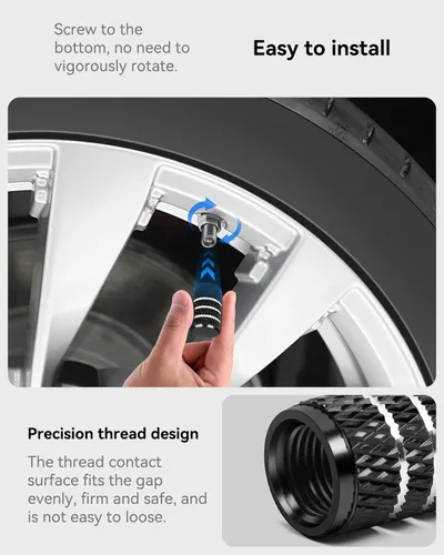 Vista 5 de 4 tapas de vástago de válvula de neumático para Tesla modelo Y X S 3, tapa de vástago de válvula de aleación de aluminio, accesorio universal Negro