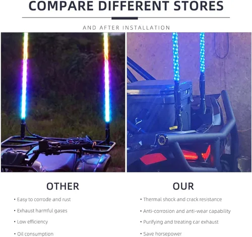 Vista 3 de DREAMIZER 2 piezas de luces de látigo con base de resorte en barril, luces LED con base de resorte de liberación rápida, compatibles con Cam Am