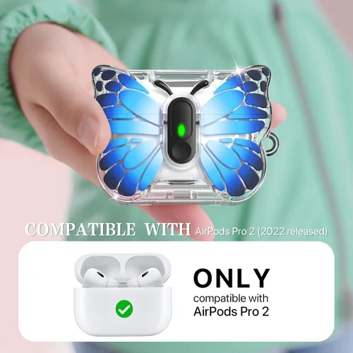 Vista 7 de R-fun Funda para AirPods Pro 2 Butterfly Artistry - Tapa desplegable automática y función de soporte, protección de grado militar de 360°