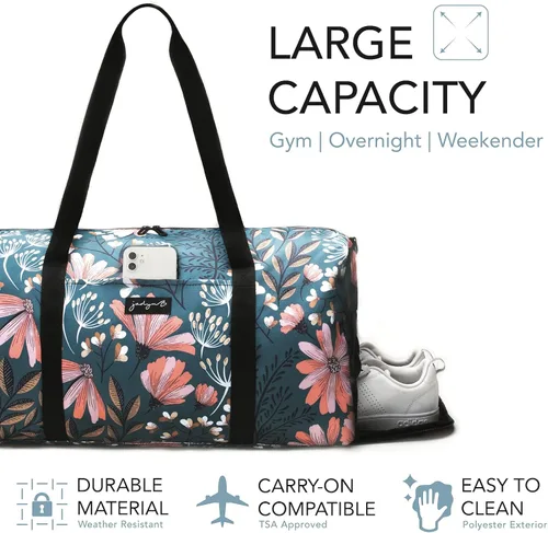 Vista 2 de Jadyn - Bolsa grande de lona de mujer para fin de semana, 22in, con bolsillo para zapatos, bolsa de viaje