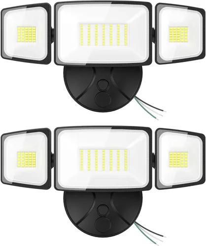 Onforu Paquete de 2 luces LED de inundación de 55 W para exteriores, 5500 lúmenes, lámpara de seguridad LED con 3 cabezales ajustables, IP65