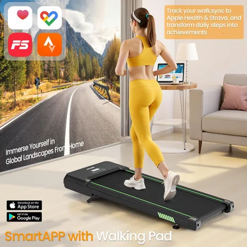 Vista 2 de Akluer Walking Pad with 12% Auto Incline, Under Desk Treadmills for Home and Office, Portable Treadmill with Smart App Scenic Routes & Bluetooth