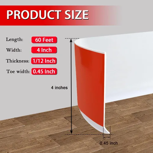 Vista 6 de Base de vinilo para pared, moldura de zócalo de 4 pulgadas, flexible, autoadhesiva con diseño para pegar y despegar, 4 pulgadas x 60 pies, blanco