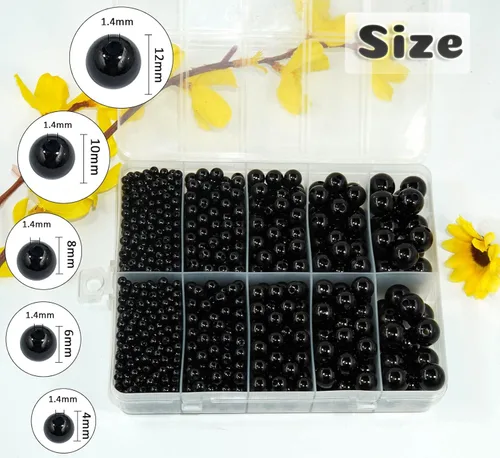 Vista 2 de Perlas de Perla Negra para Hacer Joyas, 1750 piezas de Perla Negra para Manualidades con Agujero de 4 mm 6 mm 8 mm 10 mm 12 mm Perla Espaciadora