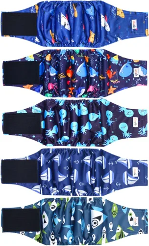 Vista 10 de Paquete de 5 pañales reutilizables para perros machos, bandas para el vientre de alta absorción para perros machos, para perros en incontinencia