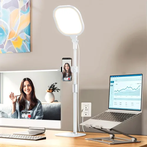 Vista 10 de Iluminación de videoconferencia para reuniones de zoom, anillo de luz para escritorio con soporte flexible, 30 modos de luz, iluminación de zoom