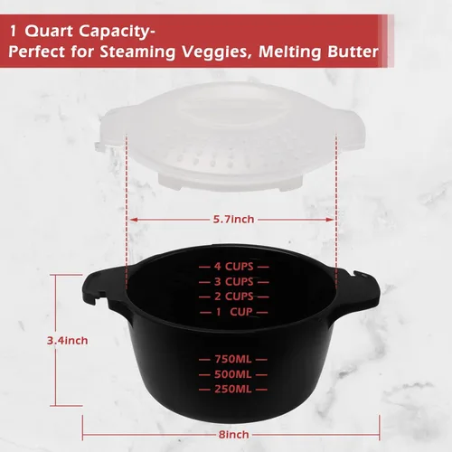 Vista 2 de Utensilios de cocina micro profesionales pequeños de 1 cuarto de galón, vaporizador para microondas para verduras, cocina de microondas, sin BPA