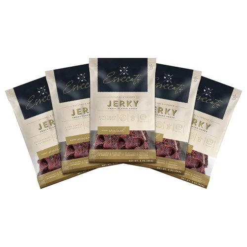 Vista 16 de Aufschnitt Essicata Jerky - Extra tierna, baja en sodio - Fabricado en Estados Unidos - Certificado Kosher - Apto para dieta cetogénica, paquete