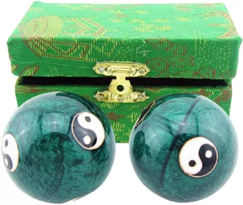 Vista 5 de JapanBargain, Juego de Bolas Baoding de 2 – Ejercicio de Mano, Alivio del Estrés, Coordinación y Entrenamiento de Fuerza, Bolas de Terapia con Caja