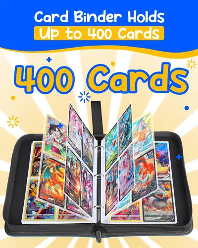 Vista 4 de Carpeta de tarjetas para tarjetas Pokémon, 4 bolsillos coleccionables, álbumes de tarjetas coleccionables para libros, 400 tarjetas con fundas